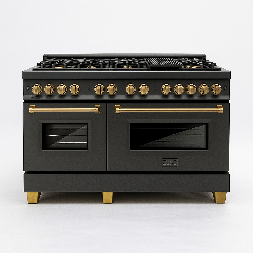 ZLINE Autograph Edition 60” Dual Fuel Range – Black Stainless Steel with Brass Burners
