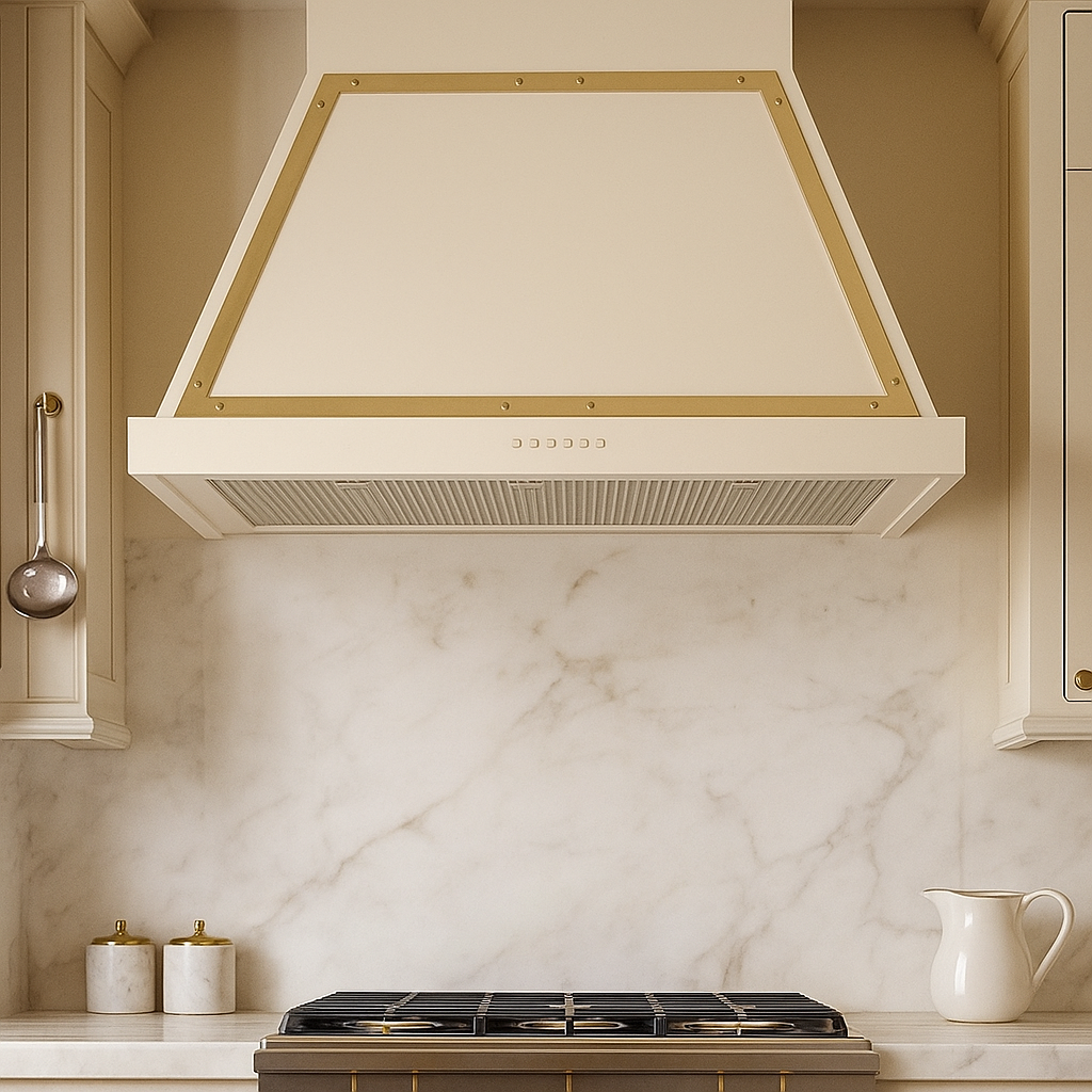 ILVE Nostalgie 30" Wall Mount Range Hood — Antique White with Brass Trim